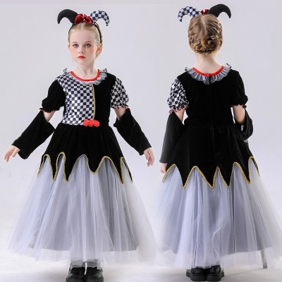 Children's Halloween Poker Queen Black and White Plaid Princess Dress