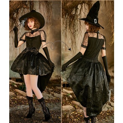 Black Sexy Mesh Swallowtail Costume Halloween Party Witch Cosplay Costume
