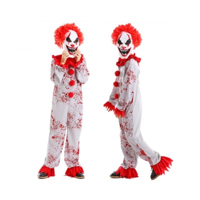 Red Blood Spatter Horror Clown Halloween Costume Children's Unisex Jumpsuit With Hood