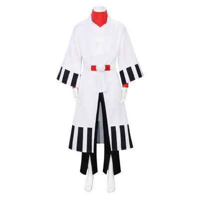 Boruto Jigen Cosplay Costume White Kara Robe With Striped Cuffs, Red Scarf, Sleeves, Belt And Black Trousers