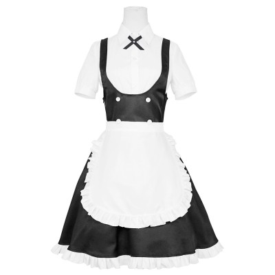 Call of the Night Nazuna Nanakusa Maid Cosplay Costume Black Pinafore Dress With White Apron, Shirt And Headband