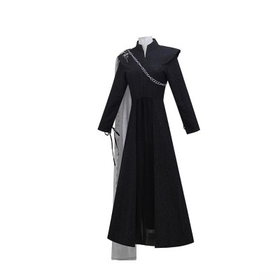 Game of Thrones Daenerys Targaryen Cosplay Costume Black Coat Dress With Chain And Grey Cape