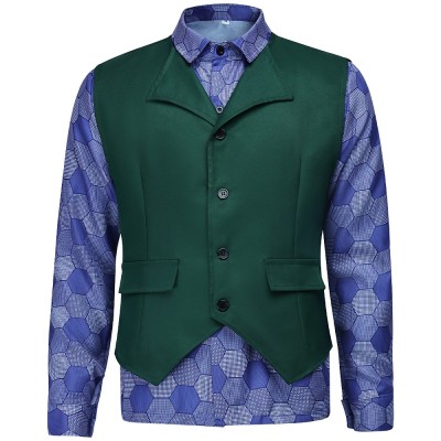 The Dark Knight Joker Cosplay Costume Green Vest, Hexagon Print Shirt And Purple Long Coat Options