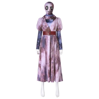 Dead by Daylight Silent Hill Nurse Cosplay Costume Mauve Blood-Stained Dress With Face Hood, Belt And Long-Sleeve Tee