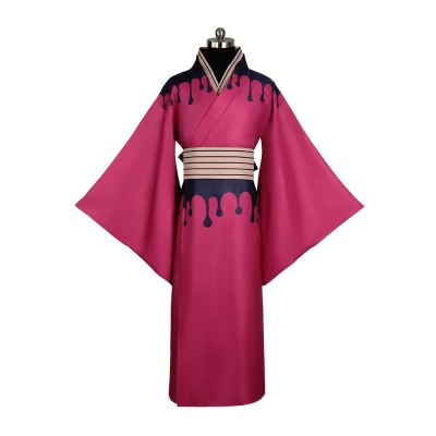 Demon Slayer Douma Cosplay Costume Pink Kimono With Striped Obi And Headpiece