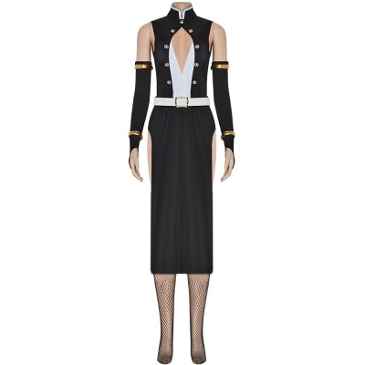 Demon Slayer Tengen Uzui Female Version Cosplay Costume Black Sleeveless Corps Dress Arm Sleeves Gold Arm Rings Belt Fishnet Stockings For Women