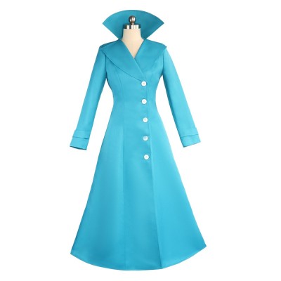 Despicable Me Lucy Wilde Cosplay Costume Teal Long Trench Coat For Women