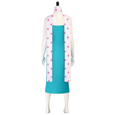 Despicable Me Lucy Wilde Cosplay Costume Teal Slip Dress With Pink Polka Dot Scarf