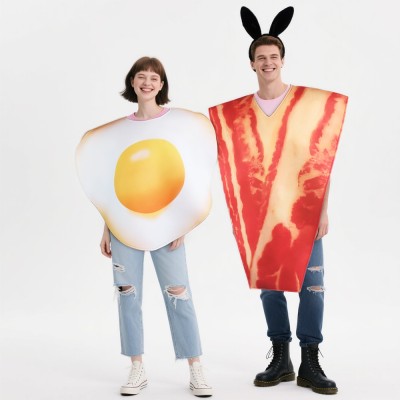 Fried Egg and Bacon Costume Funny Couples Food Halloween Tunic