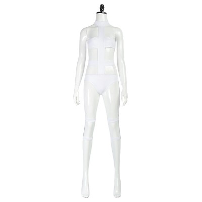 The Fifth Element Leeloo Cosplay Costume White Thermal Bandage Bodysuit With Leg Bands For Women