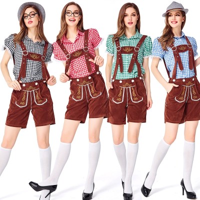 Bavarian Four-Color Plaid Suspenders Suit Halloween Costume