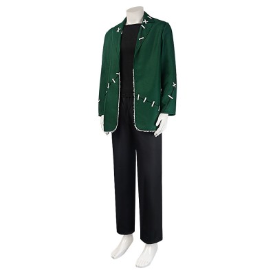 Frankenstein Monster Cosplay Costume Men's Green Stitched Jacket, Black T-Shirt And Pants