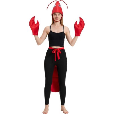 Funny Lobster Costume Red Lobster Hat Claw Gloves And Tail Halloween Set