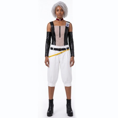 Gachiakuta Semiu Grier Cosplay Costume Black Zip Top, White Pants, Arm Sleeves, Belts And Choker