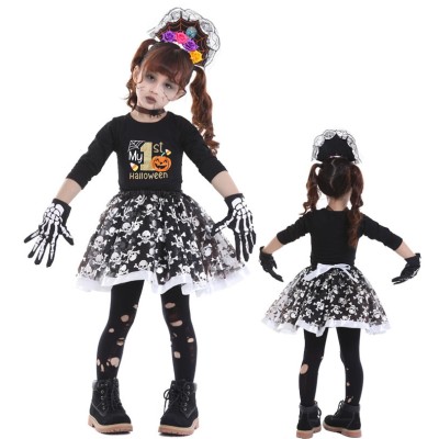 Halloween Children's Costume Skeleton Ghost Doll Cosplay Puffy Skirt Set