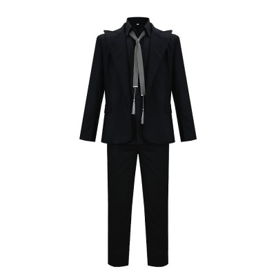 Good Omens Crowley Cosplay Costume Black Demon Suit Set With Tie And Belt
