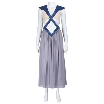 Game Of Thrones Daenerys Targaryen Cosplay Costume Lavender Qarth Gown With Blue Crisscross Straps And Shoulder Pieces For Women