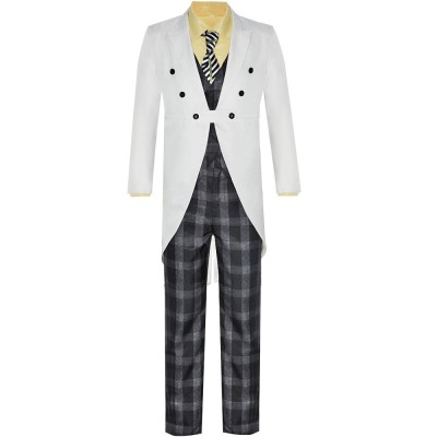 Gotham Jerome Valeska Cosplay Costume White Tailcoat, Yellow Shirt, Green Vest, Striped Tie And Plaid Trousers