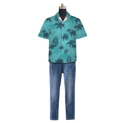 Grand Theft Auto Vice City Tommy Vercetti Cosplay Costume Palm Print Shirt Jeans