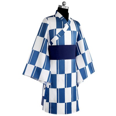 Haikyu!! Tobio Kageyama Cosplay Costume Blue And White Checkered Yukata Kimono