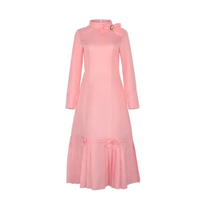Harry Potter Dolores Umbridge Cosplay Costume Pink Long Sleeve Dress With Pleated Hem And Bow