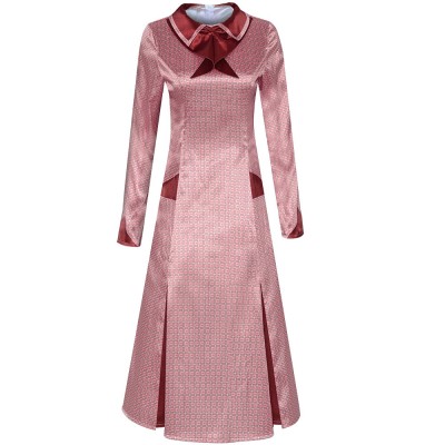 Harry Potter Dolores Umbridge Cosplay Costume Pink Satin Dress With Burgundy Bow Collar