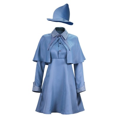 Harry Potter Fleur Delacour Cosplay Costume Beauxbatons Blue Dress With Cape And Hat For Women