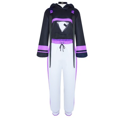 Hololive Nekomata Okayu Cosplay Costume Black Cropped Hoodie And White Joggers