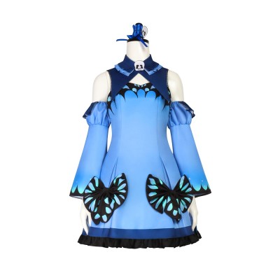 Hololive Uruha Rushia Cosplay Costume Blue Butterfly Dress With Detachable Sleeves