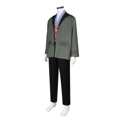 Home Alone Marv Cosplay Costume Green Striped Jacket With Pink Vest, Shirt And Black Pants