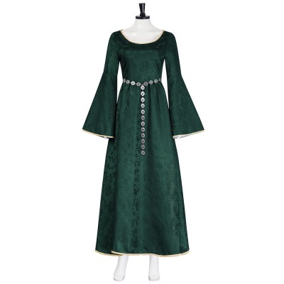 House Of The Dragon Alicent Hightower Cosplay Costume Green Jacquard Gown With Waist Chain