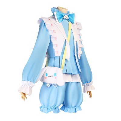 Identity V Joseph x Cinnamoroll Cosplay Costume Light Blue Frilled Vest Coat, Bloomers, Hat And Plush Bag