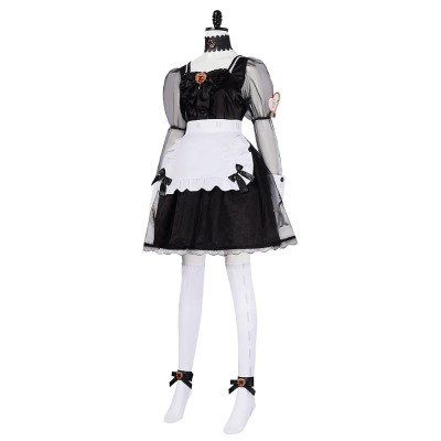 Identity V Priestess Fiona Gilman Red-Haired Witch Cosplay Costume Black Maid Dress With White Apron
