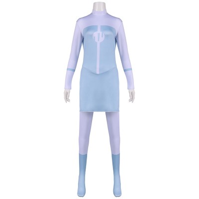 Invincible Anissa Cosplay Costume Light Blue And Lavender Viltrumite Bodysuit With Tunic