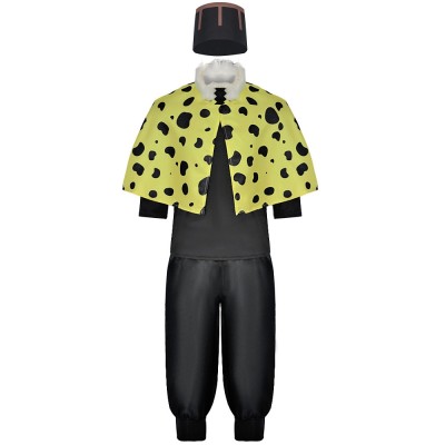 Jujutsu Kaisen Jogo Cosplay Costume Spotted Yellow Shawl With Fur Collar, Hat, Top And Pants Set