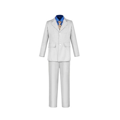 Jujutsu Kaisen Nanami Kento Cosplay Costume Cream Suit With Blue Shirt, Leopard Tie And Brown Harness