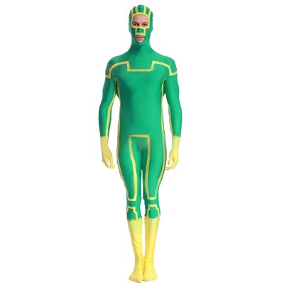Kick-Ass Superhero Cosplay Green Yellow Jumpsuit With Hood For Adults And Kids