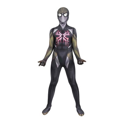 Kids Marvel's Midnight Suns Spider-Man Cosplay Costume Black Printed Jumpsuit With Hood