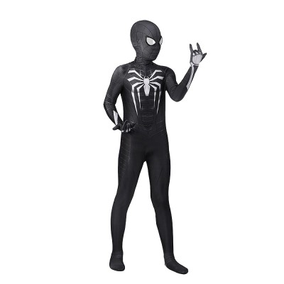 Kids Marvel's Spider-Man 2 Black Suit Cosplay Bodysuit With Mask White Spider Symbiote Costume