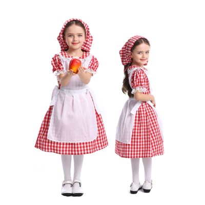 Lace Red Checkered Beer Dressed Little maid Children's Halloween Costume