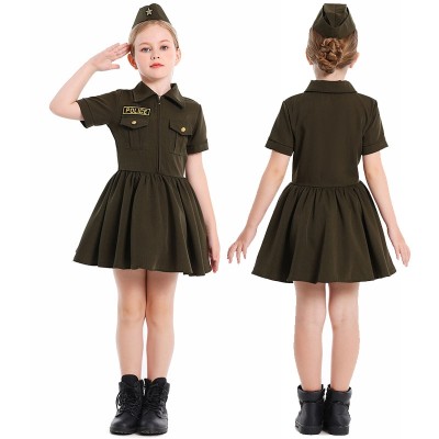 Halloween Christmas Children's Military Green Zippered Spy Dress