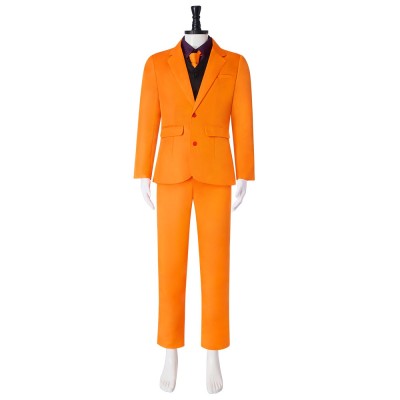 Killer Clown Halloween Costume Orange Suit Purple Shirt Black Vest Top Hat Gloves Men With Optional Clown Mask