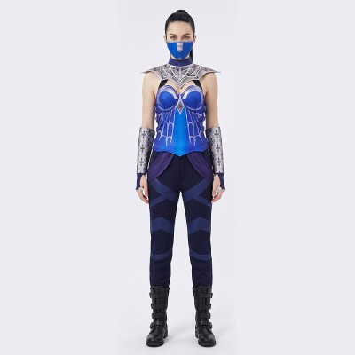 Mortal Kombat Kitana Cosplay Costume Blue Fighter Outfit With Mask And Arm Guards