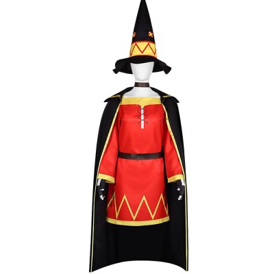 KonoSuba Megumin Cosplay Costume Red Dress With Cape And Witch Hat Full Set