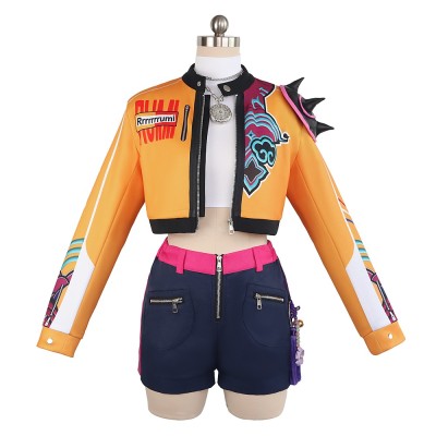 KPop Demon Hunters Rumi Cosplay Costume Orange Cropped Jacket Outfit For Adults And Kids