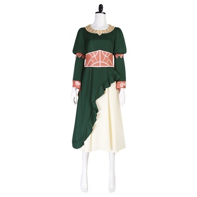 The Lord of the Rings The War of the Rohirrim Hera Cosplay Costume Dark Green Medieval Dress With Pink Corset Belt