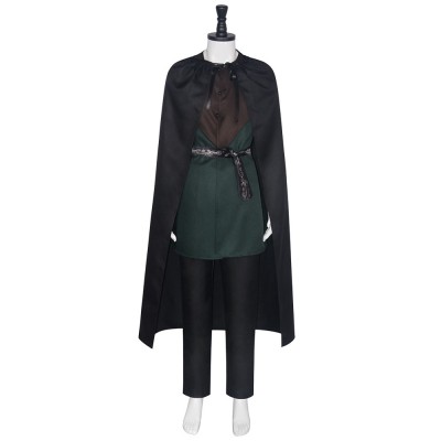 Lord of the Rings Wood Elf Cosplay Costume Green Tunic, Black Cloak And Embroidered Sash