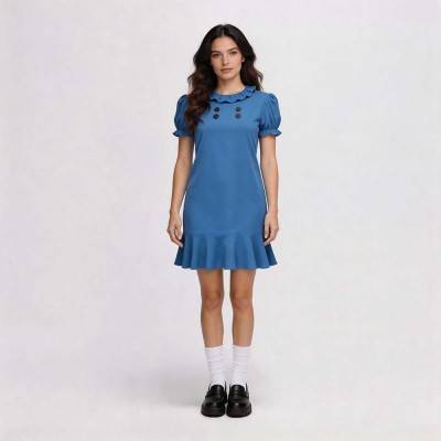 Peanuts Lucy Van Pelt Cosplay Costume Blue Dress With Ruffle Collar And Black Buttons