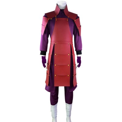 Naruto Shippuden Madara Uchiha Cosplay Costume Red Armor Battle Outfit With Purple Coat