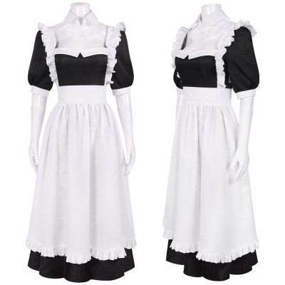 The Maid I Hired Recently Is Mysterious Lilith Cosplay Costume Long Black Maid Dress With Ruffled White Apron